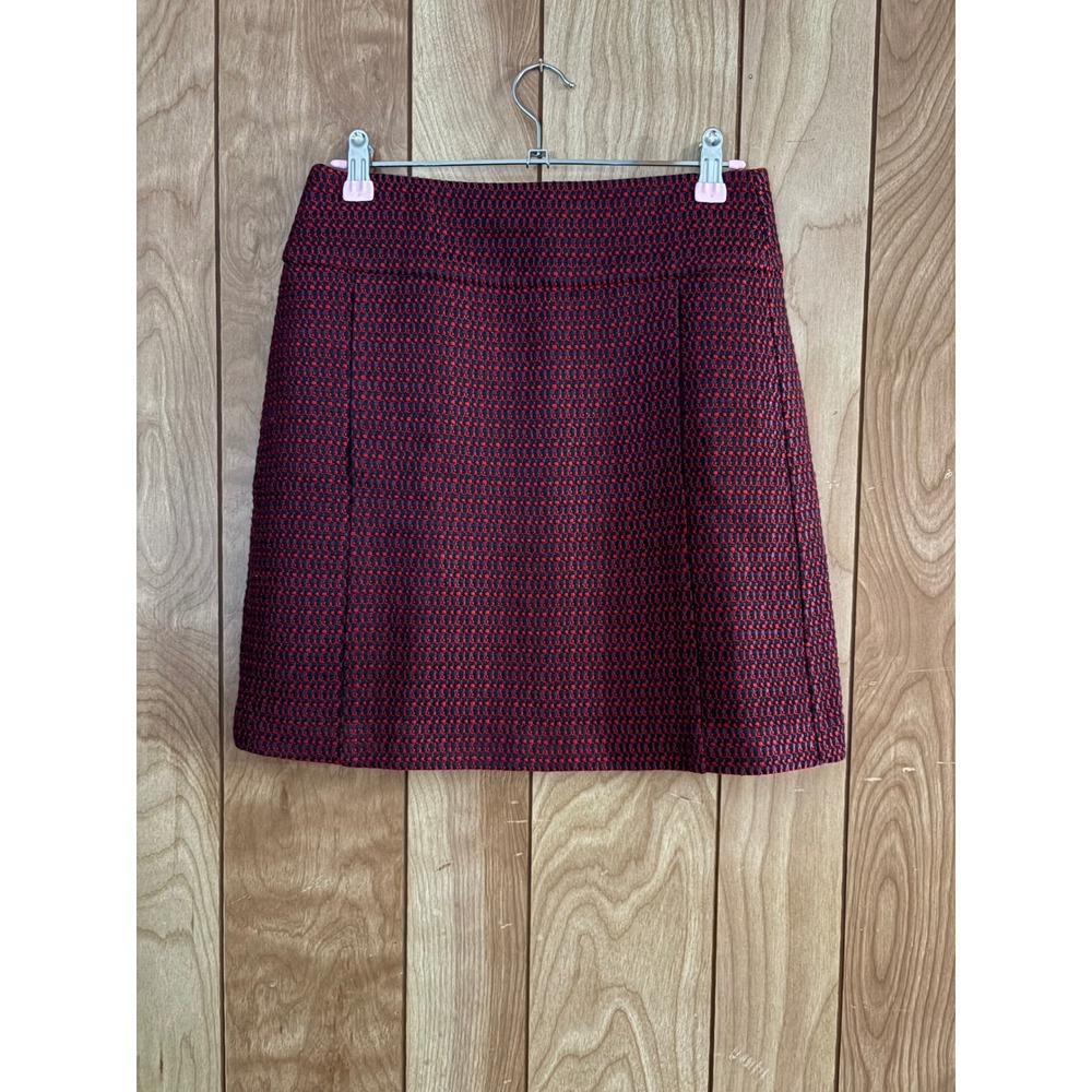 LOFT Red Purple Tweed Mini Skirt Size 0 A-Line‎ Textured Lined